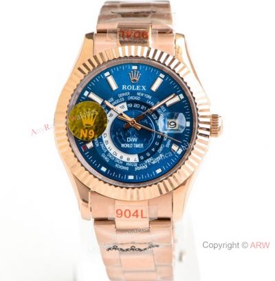 N9 Factory Rolex Sky-Dweller WORLD TIMER Watch Rose Gold Blue Dial